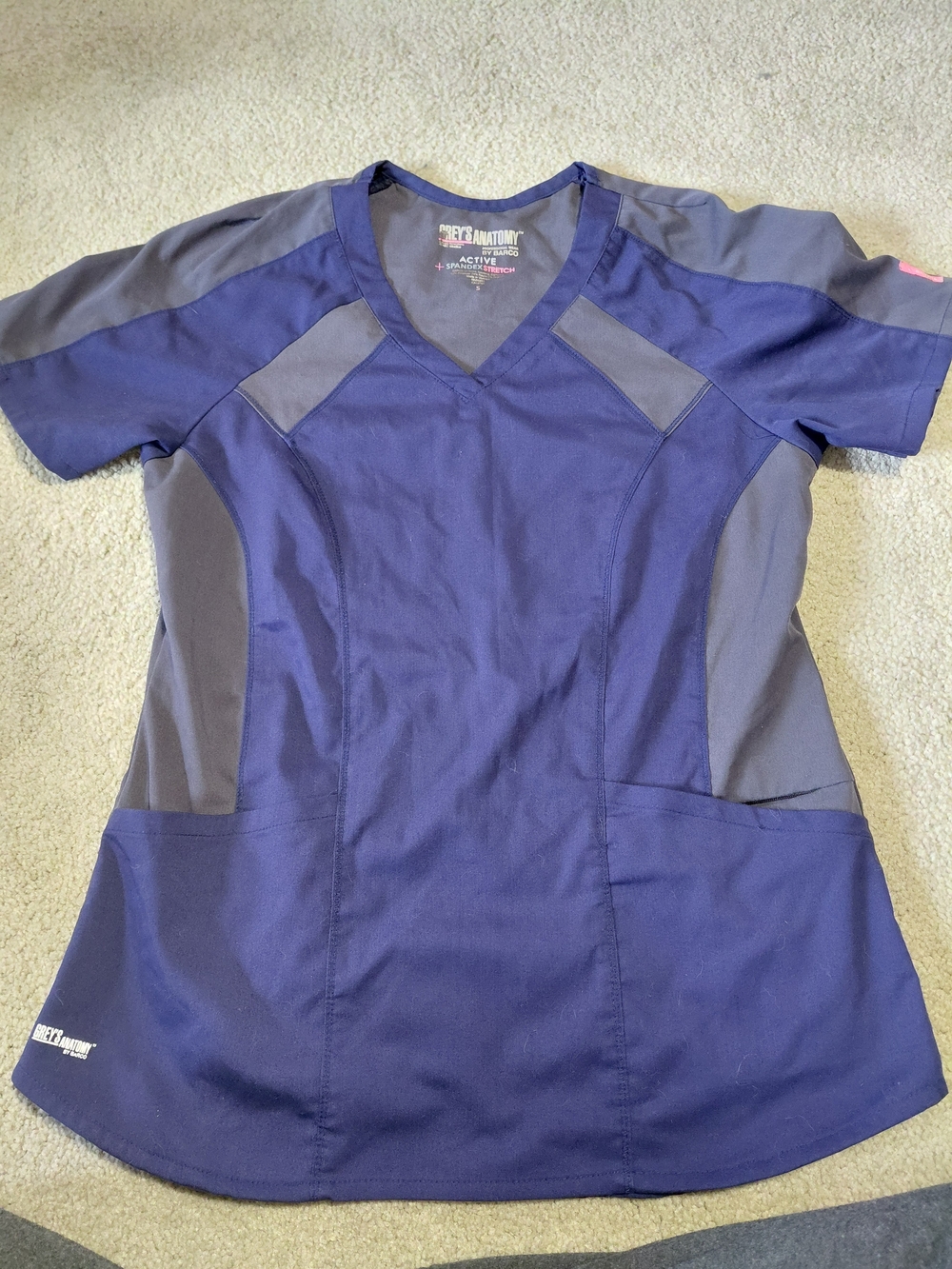 Grey's Anatomy Navy and Gray V-Neck Scrub Top